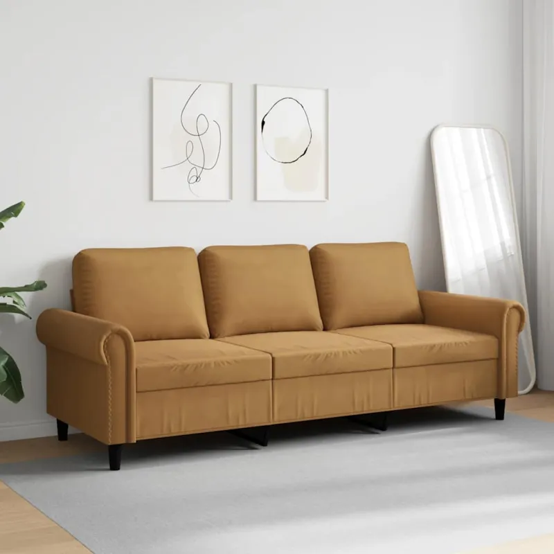 Trivietė sofa, rudos spalvos, 180cm, aksomas