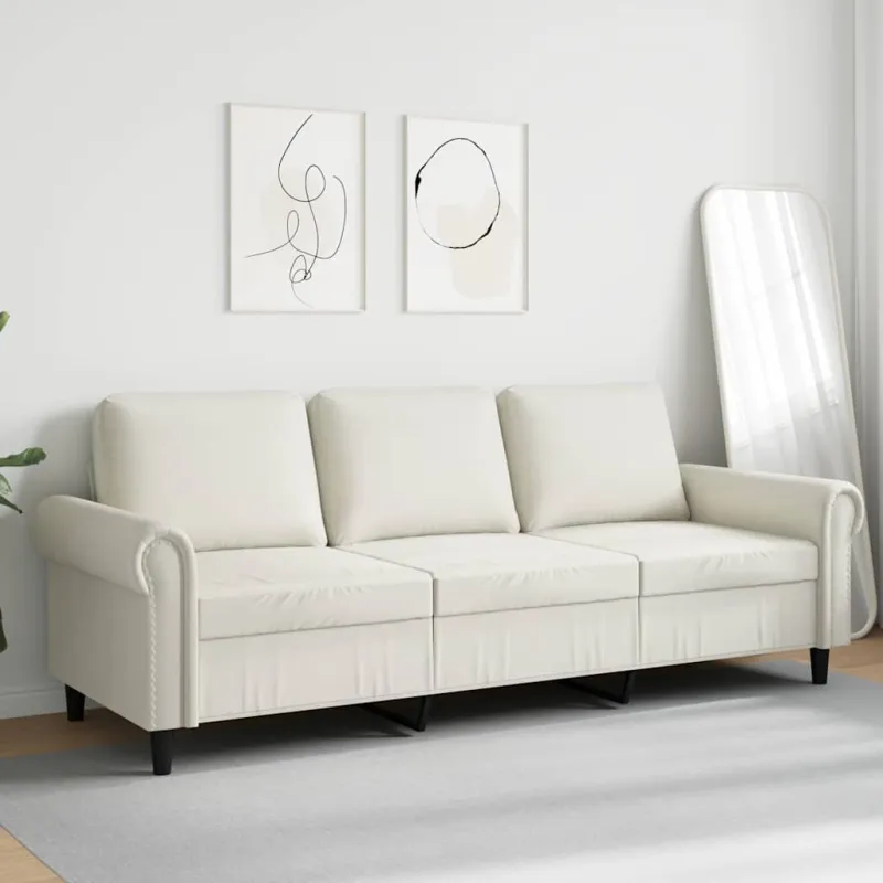 Trivietė sofa, kreminės spalvos, 180cm, aksomas
