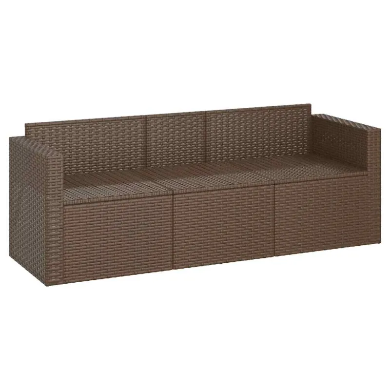 Trivietė sodo sofa su pagalvėlėmis, rudos spalvos, poliratanas
