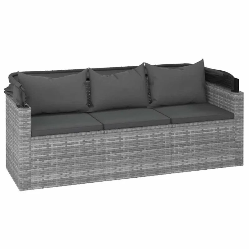 Trivietė sodo sofa su stogeliu ir pakoja, pilka, poliratanas