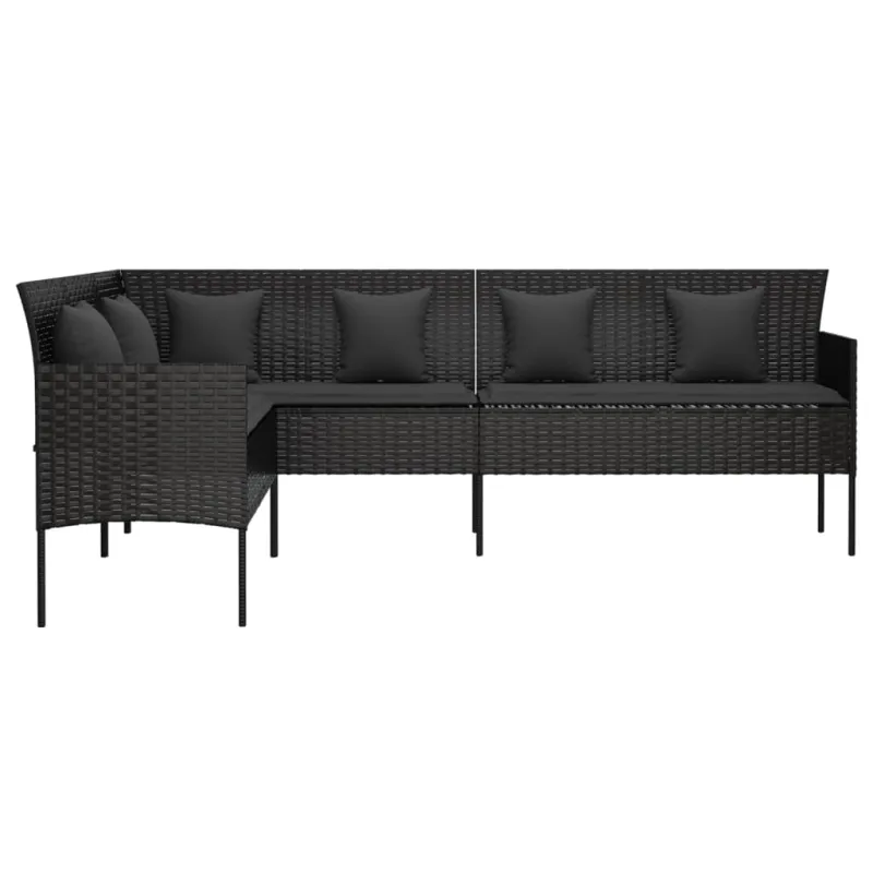 L formos sodo sofa su pagalvėlėmis, juodos spalvos, poliratanas