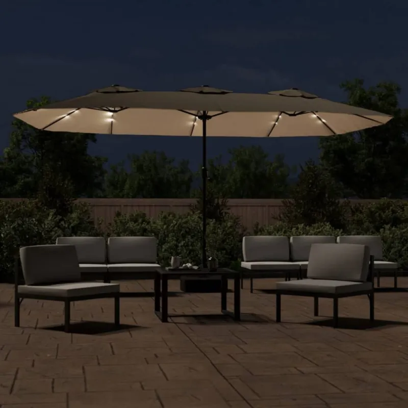 Dvigubas sodo skėtis nuo saulės su LED, taupe, 449x265cm