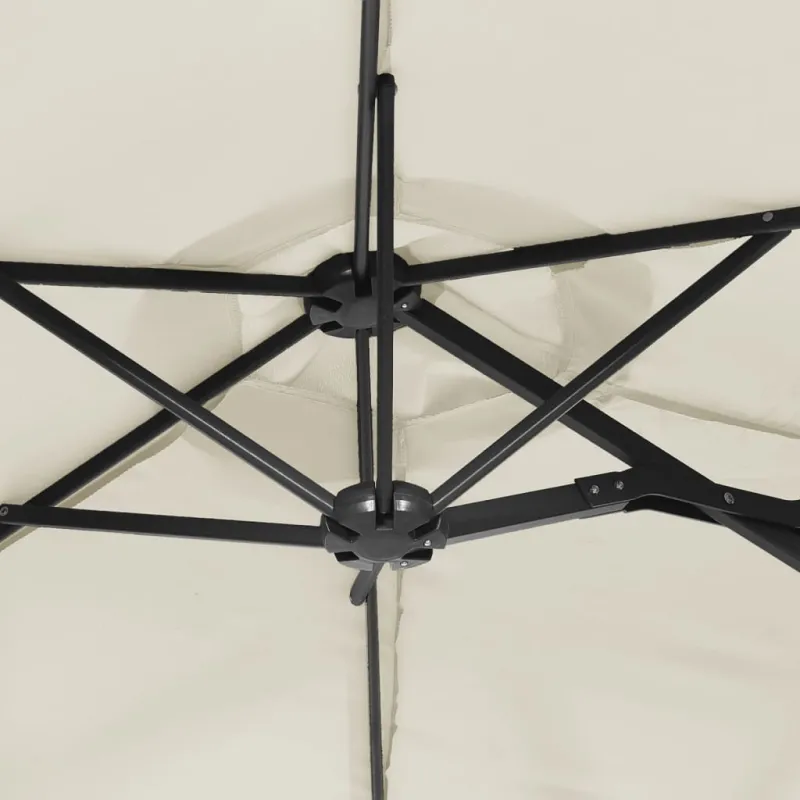 Dvigubas sodo skėtis nuo saulės su LED, smėlio, 316x145cm