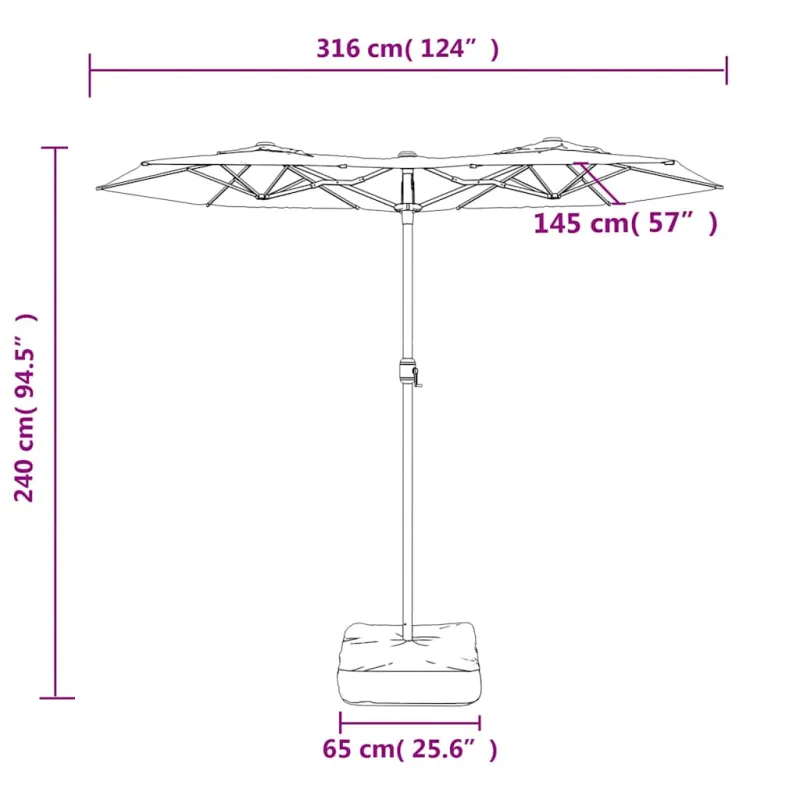 Dvigubas sodo skėtis nuo saulės su LED, žalias, 316x145cm
