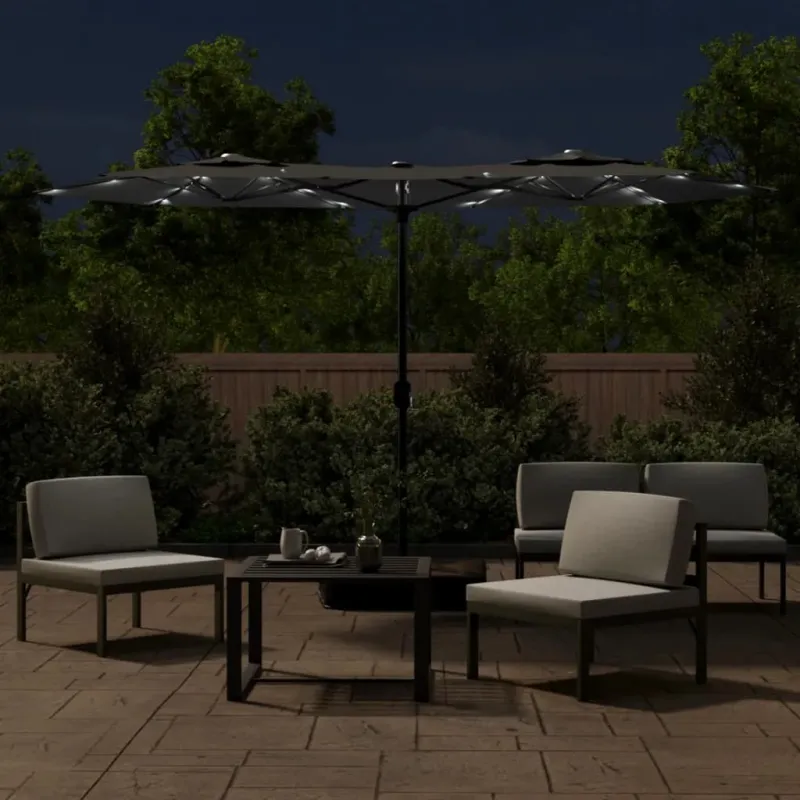 Dvigubas sodo skėtis nuo saulės su LED, antracito, 316x145cm
