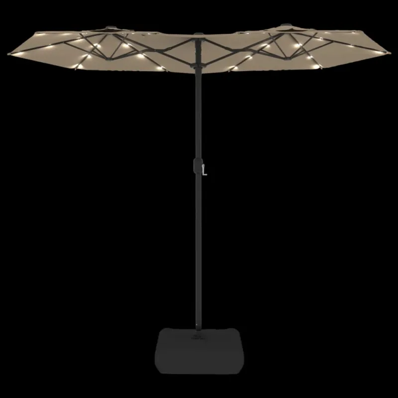 Dvigubas sodo skėtis nuo saulės su LED, taupe, 316x145cm