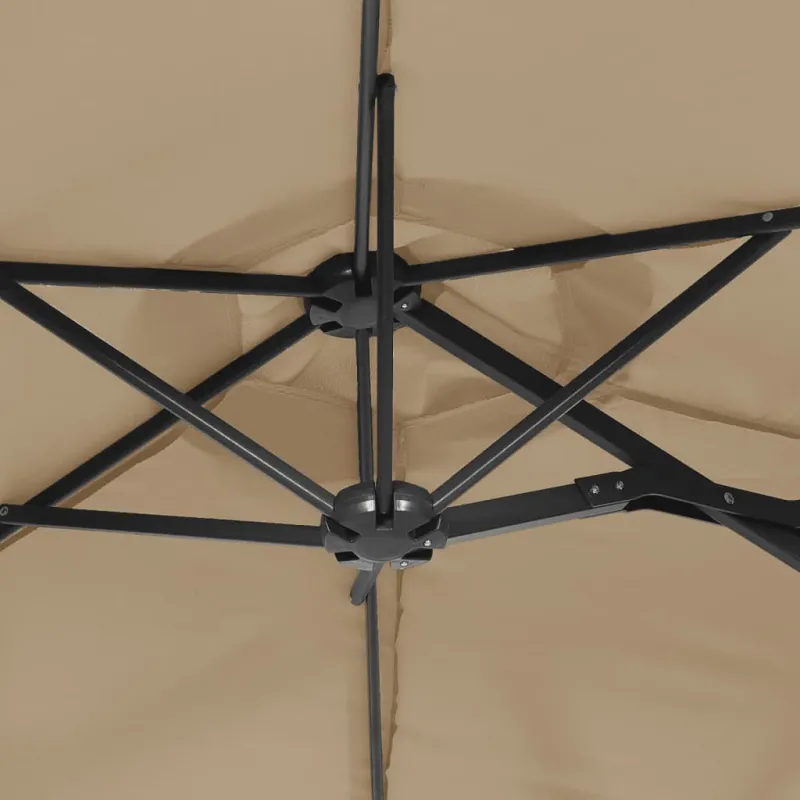 Dvigubas sodo skėtis nuo saulės su LED, taupe, 316x145cm