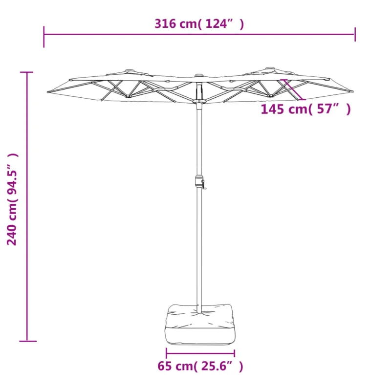 Dvigubas sodo skėtis nuo saulės su LED, terakota, 316x145cm