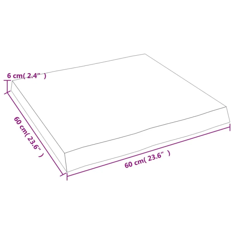 Stalviršis, 60x60x(2-6) cm, medienos masyvas, su gyvu kraštu