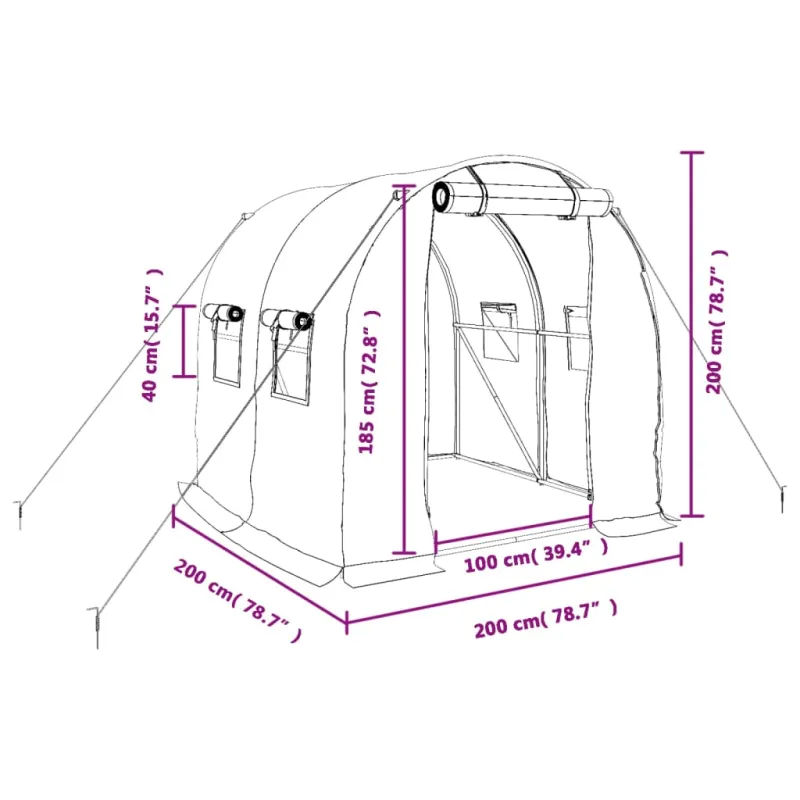 Šiltnamis su plieno rėmu, baltos spalvos, 2x2x2m, 4m²