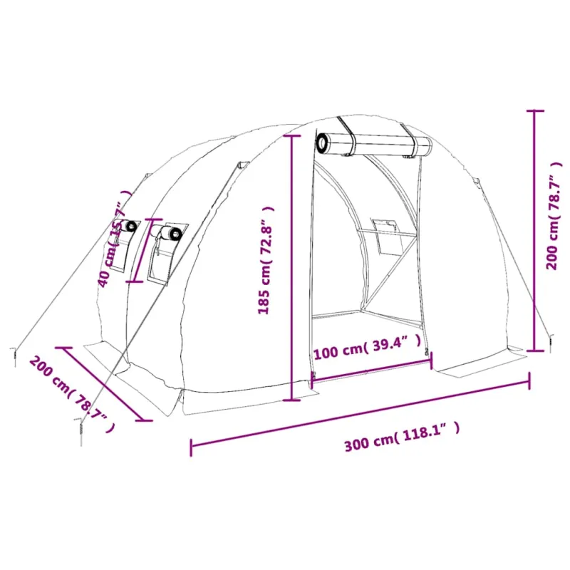 Šiltnamis su plieno rėmu, baltos spalvos, 3x2x2m, 6m²
