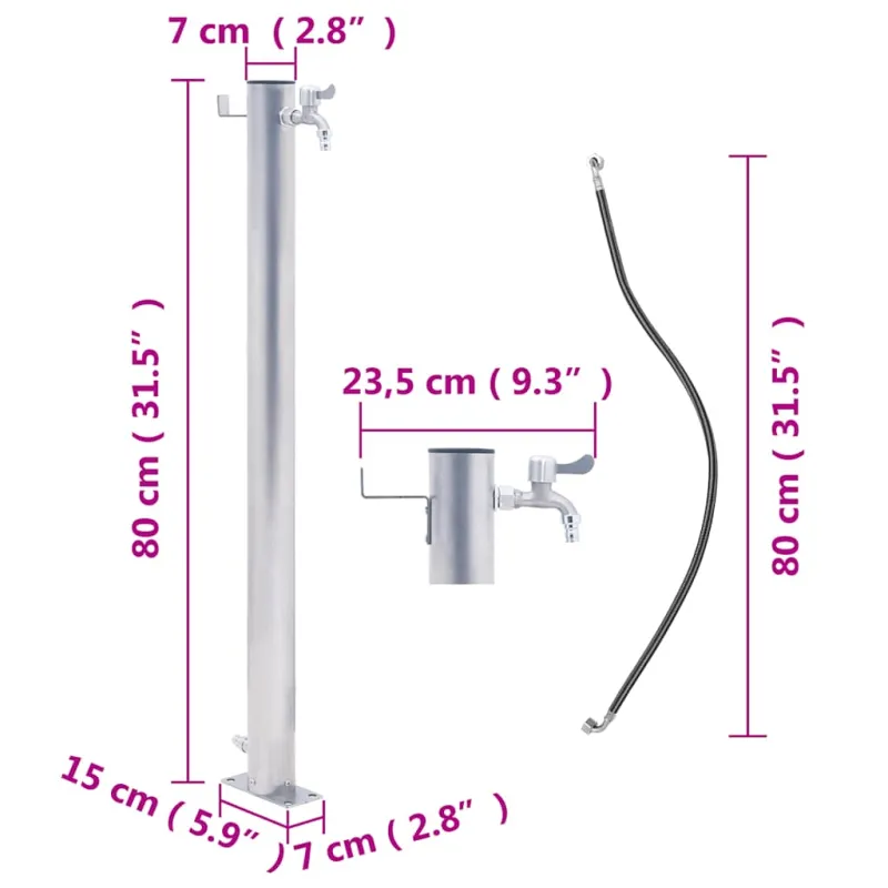 Vandens kolonėlė sodui, 80cm, nerūdijantis plienas, apskrita