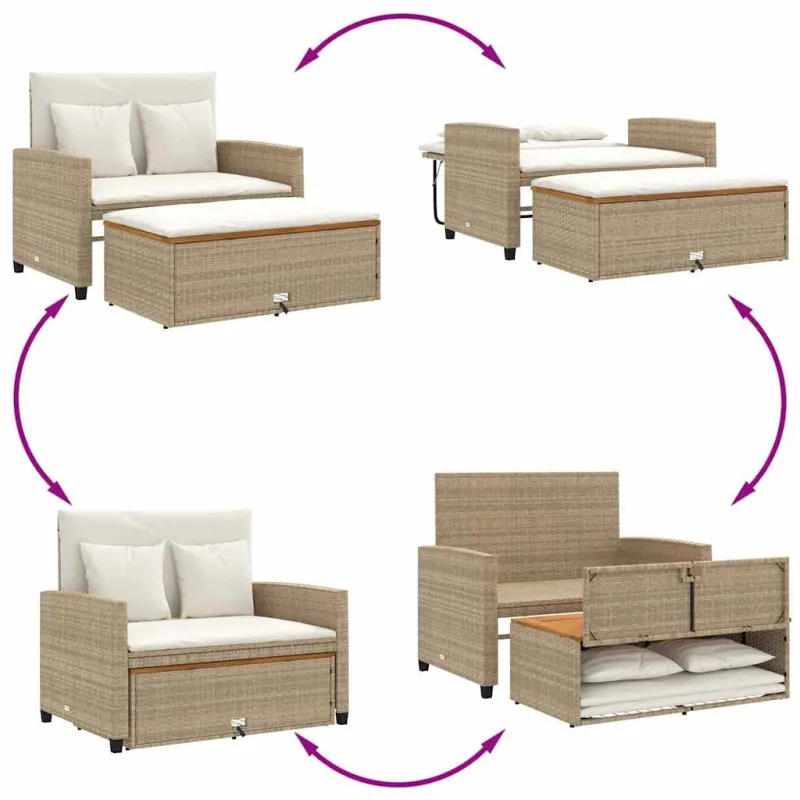 Dvivietė sodo sofa su pagalvėlėmis, smėlio, poliratanas/akacija