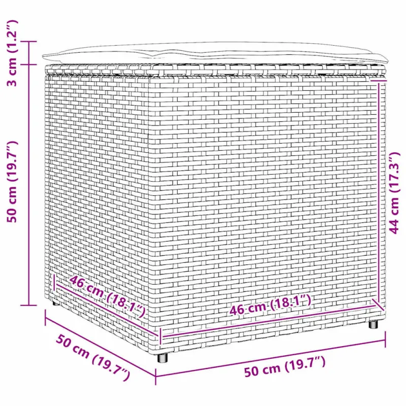 Pagalvėlės dėžutė su saugykla Juoda 50 x 50 x 50 cm poliratanas