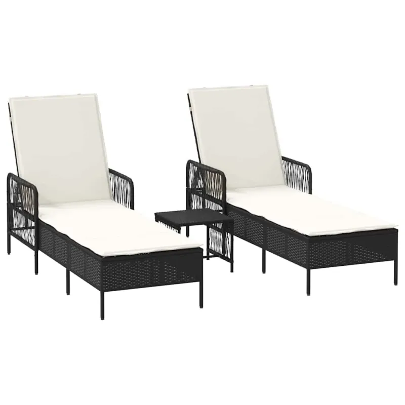 Saulės gultas 3 pcs Juoda ir kreminė balta 55 x 200 x 92 cm