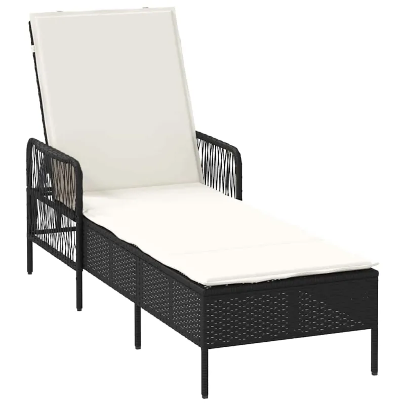 Saulės gultas 3 pcs Juoda ir kreminė balta 55 x 200 x 92 cm