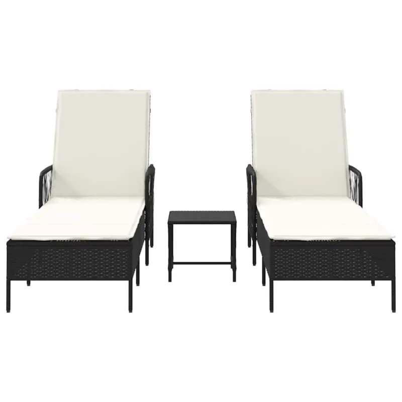Saulės gultas 3 pcs Juoda ir kreminė balta 55 x 200 x 92 cm