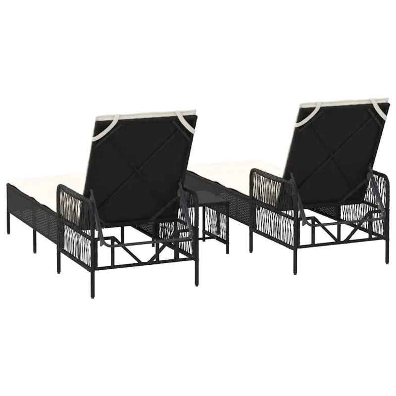 Saulės gultas 3 pcs Juoda ir kreminė balta 55 x 200 x 92 cm