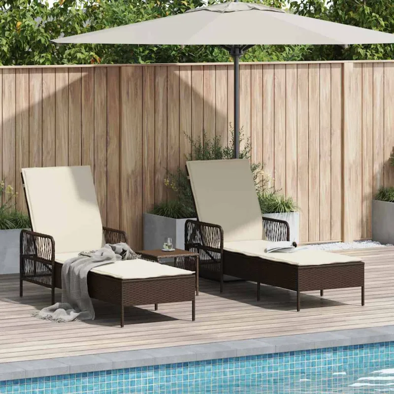Saulės gultas 3 pcs Ruda ir Kremavimo Balta 200 x 55 x 92 cm