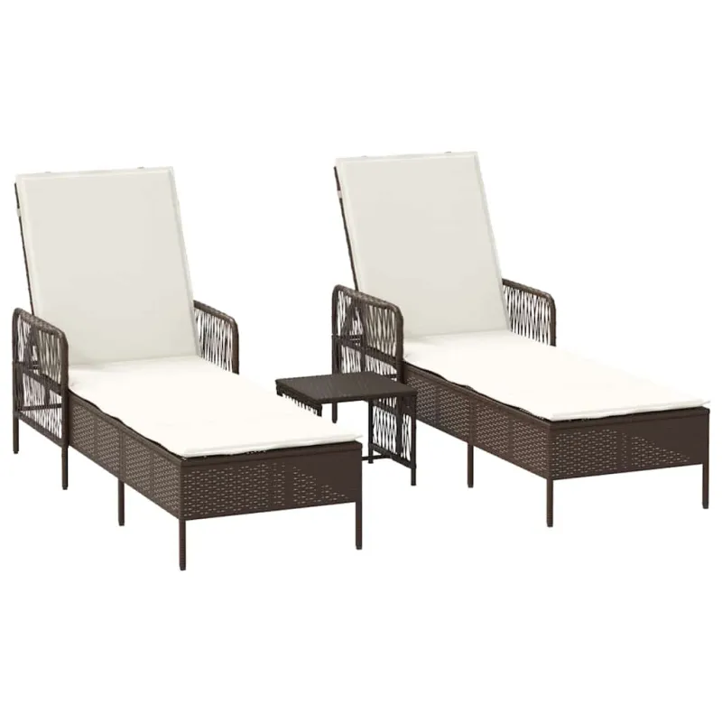 Saulės gultas 3 pcs Ruda ir Kremavimo Balta 200 x 55 x 92 cm