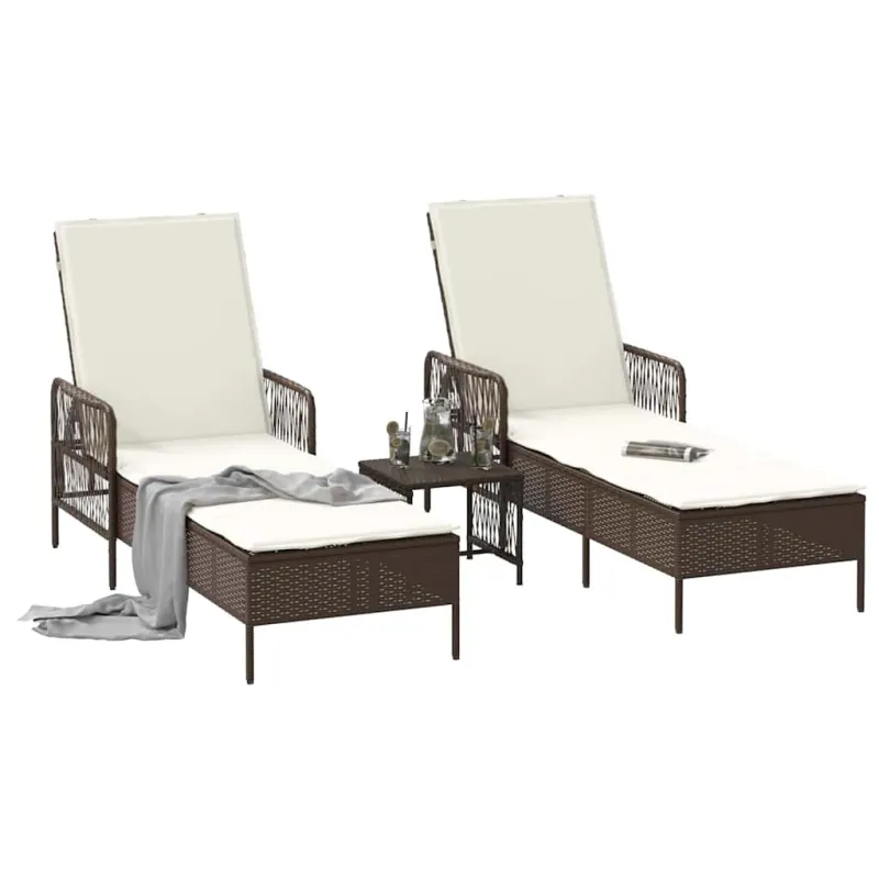 Saulės gultas 3 pcs Ruda ir Kremavimo Balta 200 x 55 x 92 cm