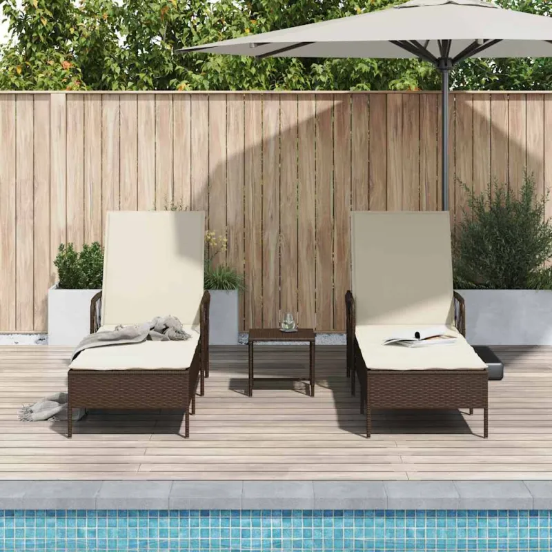 Saulės gultas 3 pcs Ruda ir Kremavimo Balta 200 x 55 x 92 cm