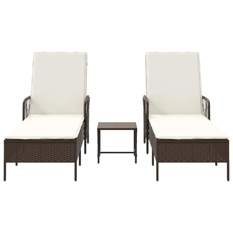 Saulės gultas 3 pcs Ruda ir Kremavimo Balta 200 x 55 x 92 cm