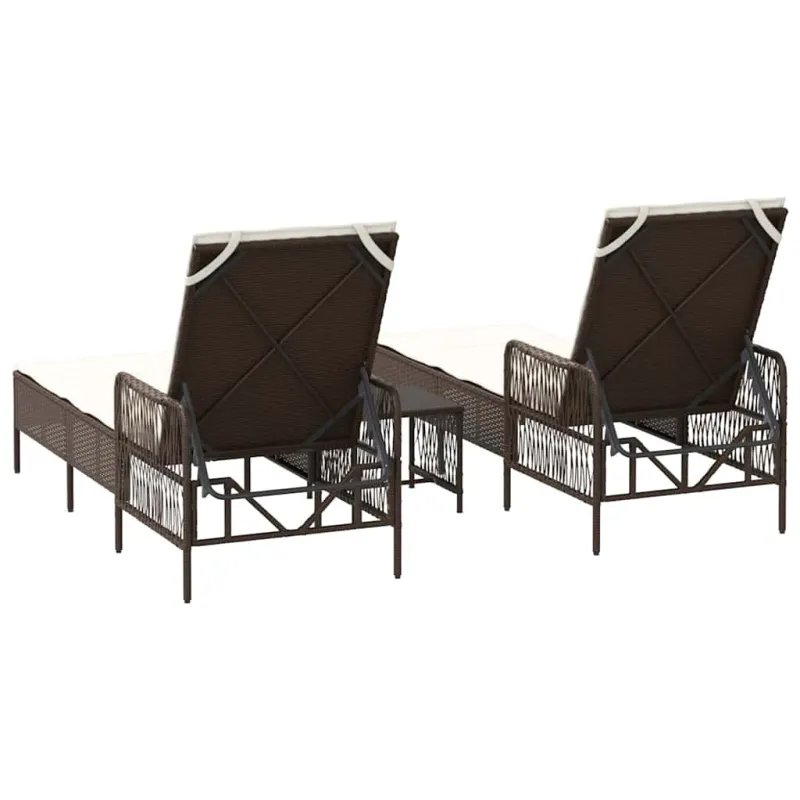 Saulės gultas 3 pcs Ruda ir Kremavimo Balta 200 x 55 x 92 cm