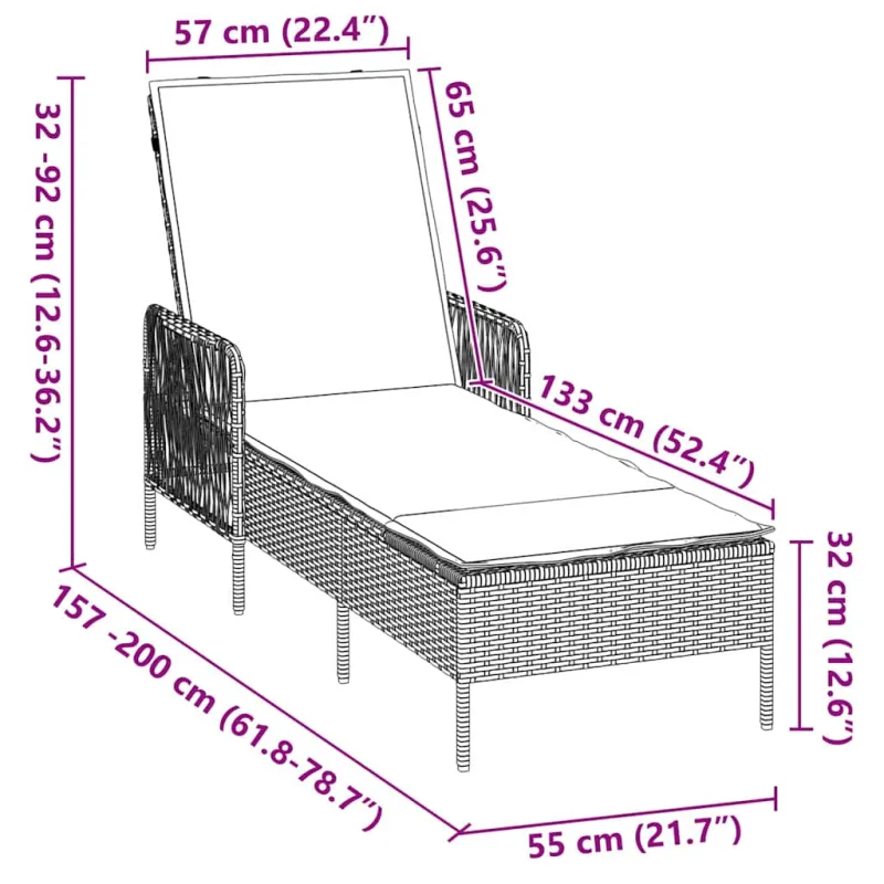 Saulės gultas 3 pcs Ruda ir Kremavimo Balta 200 x 55 x 92 cm