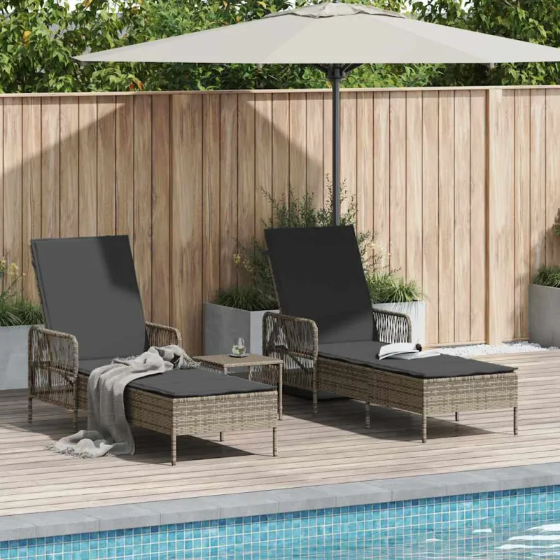 Saulės gultas 3 pcs Pilka ir tamsiai pilka 55 x 200 x 92 cm