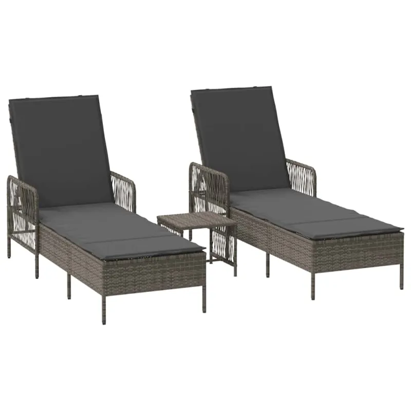Saulės gultas 3 pcs Pilka ir tamsiai pilka 55 x 200 x 92 cm
