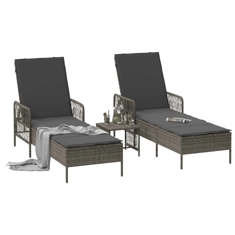 Saulės gultas 3 pcs Pilka ir tamsiai pilka 55 x 200 x 92 cm