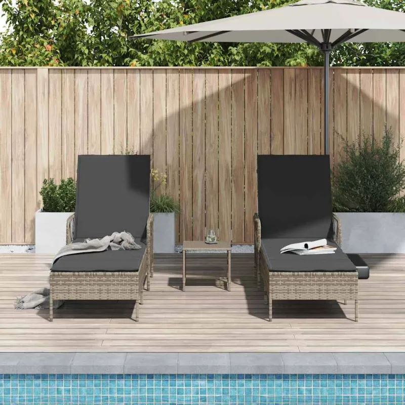Saulės gultas 3 pcs Pilka ir tamsiai pilka 55 x 200 x 92 cm