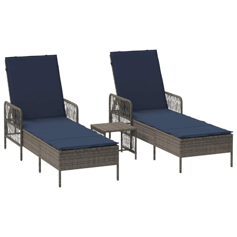 Saulės gultas 3 pcs Pilka ir tamsiai mėlyna 200 x 55 x 92 cm