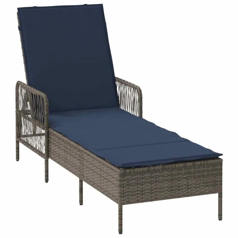 Saulės gultas 3 pcs Pilka ir tamsiai mėlyna 200 x 55 x 92 cm