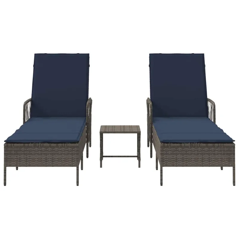 Saulės gultas 3 pcs Pilka ir tamsiai mėlyna 200 x 55 x 92 cm