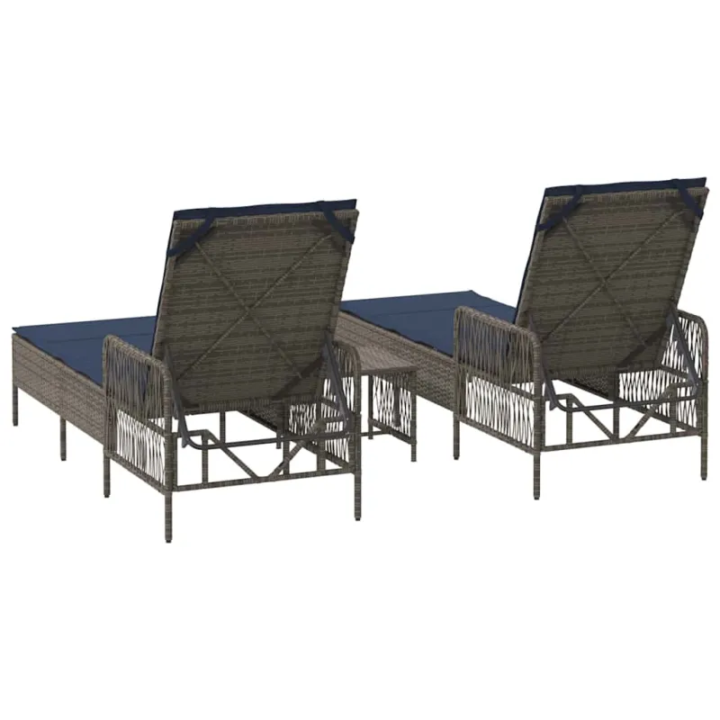 Saulės gultas 3 pcs Pilka ir tamsiai mėlyna 200 x 55 x 92 cm