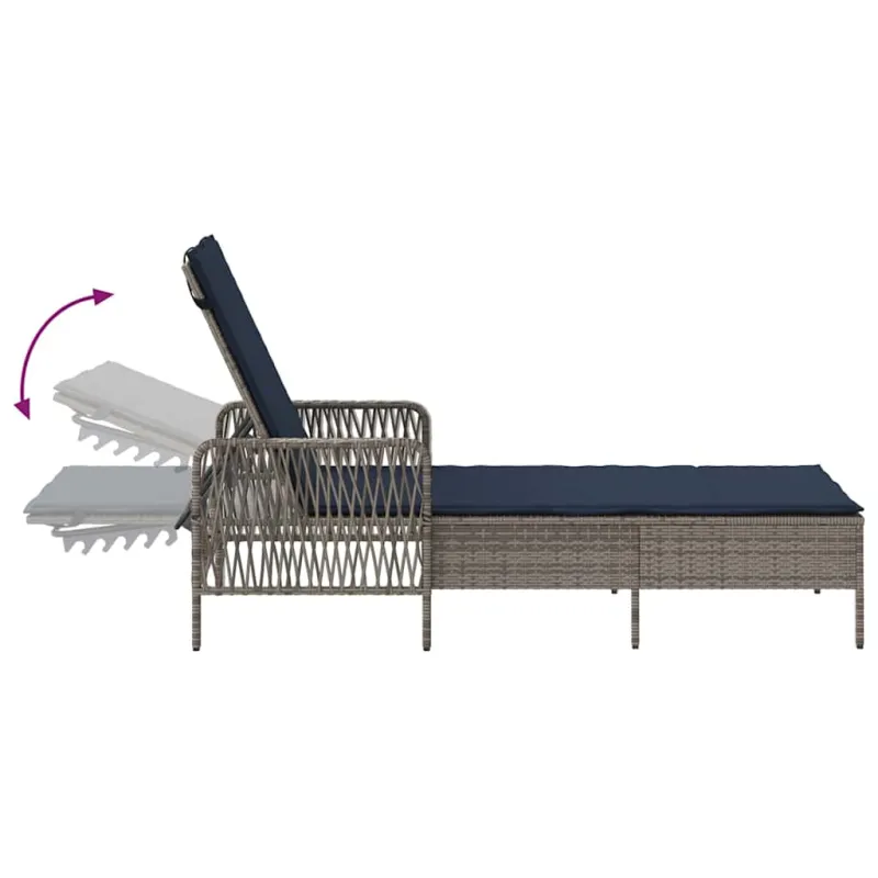 Saulės gultas 3 pcs Pilka ir tamsiai mėlyna 200 x 55 x 92 cm