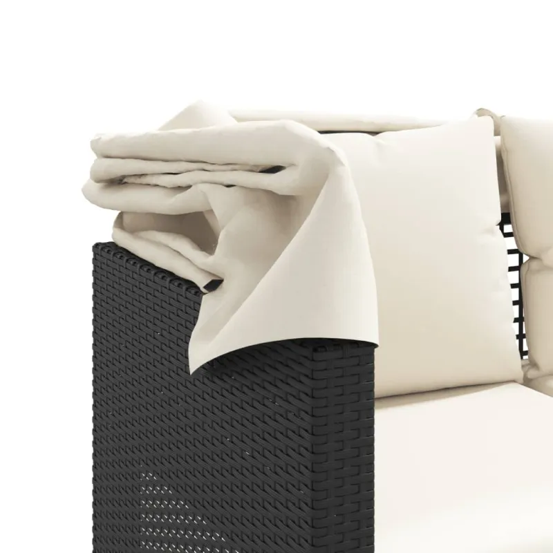 Trivietė sodo sofa su skliautu/taburetėmis, juoda, poliratanas