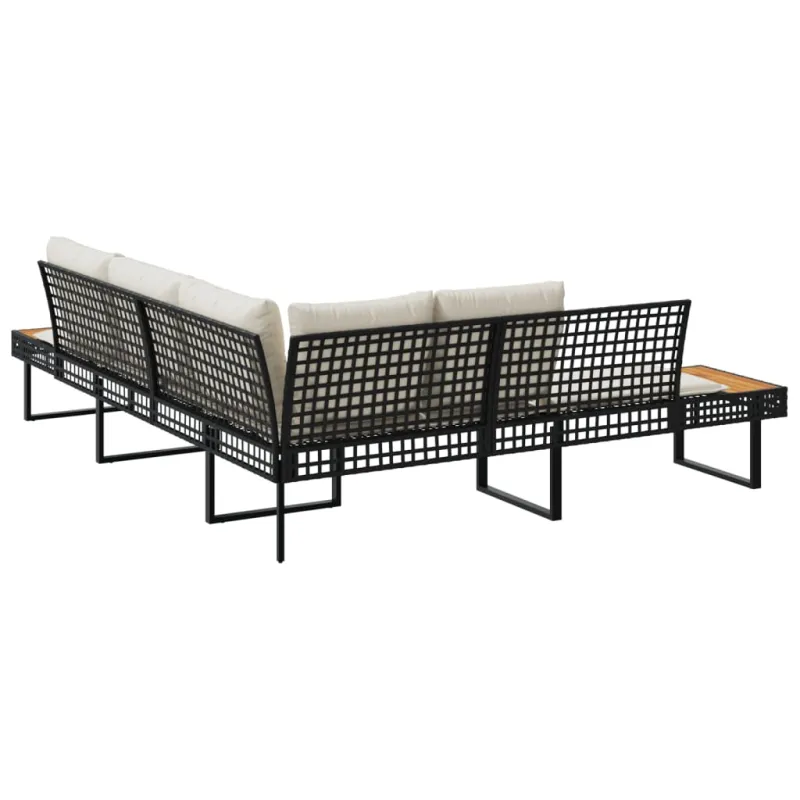 Sodo sofa su pagalvėlėmis, juoda, poliratanas/akacija, L formos