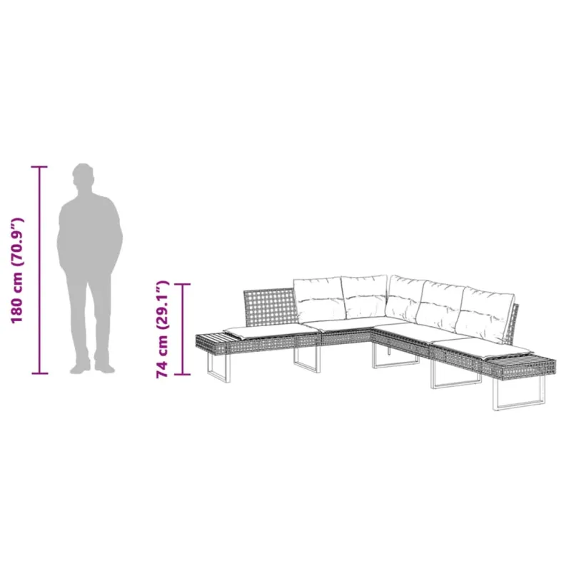 Sodo sofa su pagalvėlėmis, pilka, poliratanas/akacija, L formos
