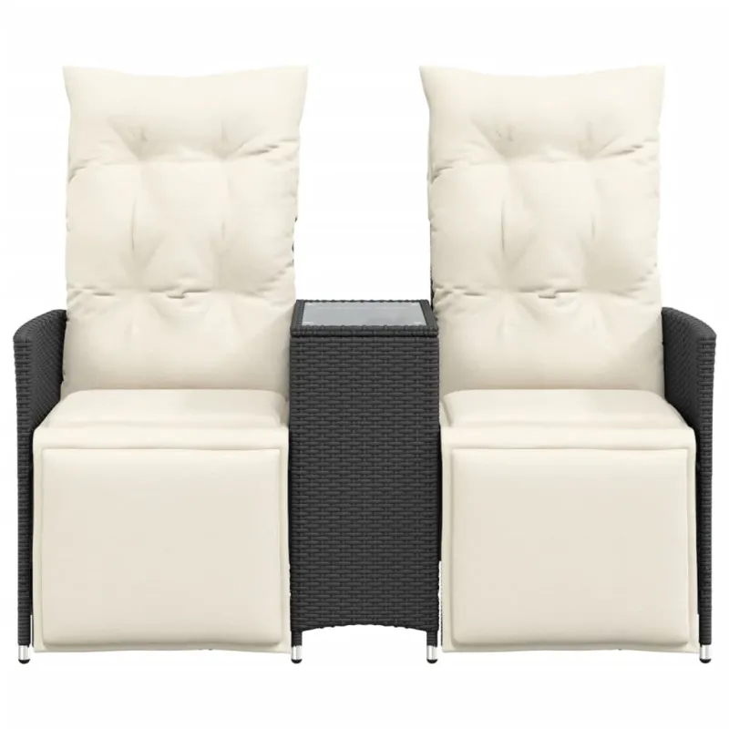 Atlošiama dvivietė sodo sofa su staliuku, juoda, poliratanas