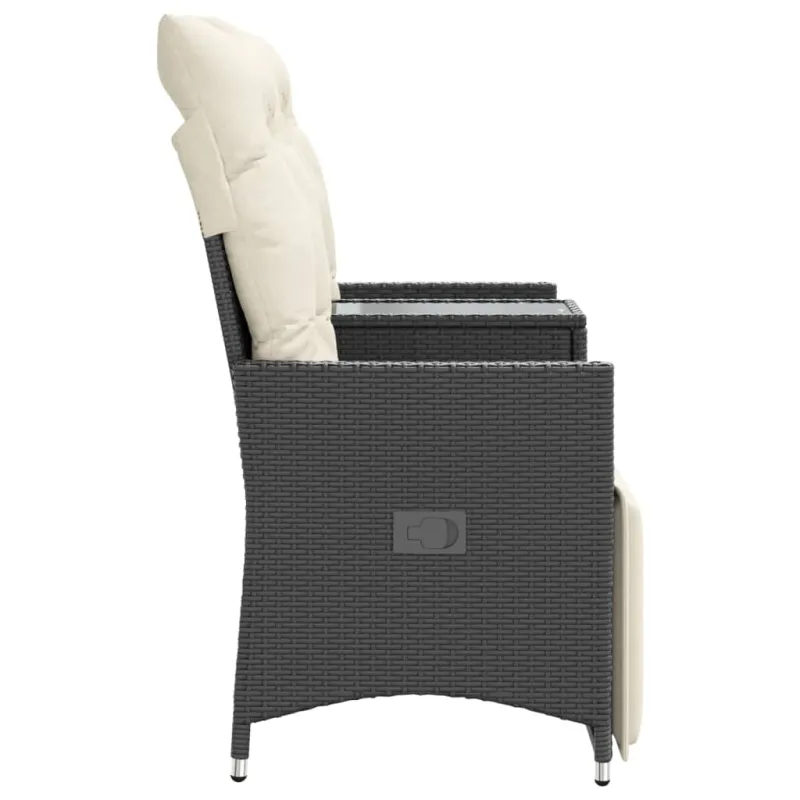 Atlošiama dvivietė sodo sofa su staliuku, juoda, poliratanas
