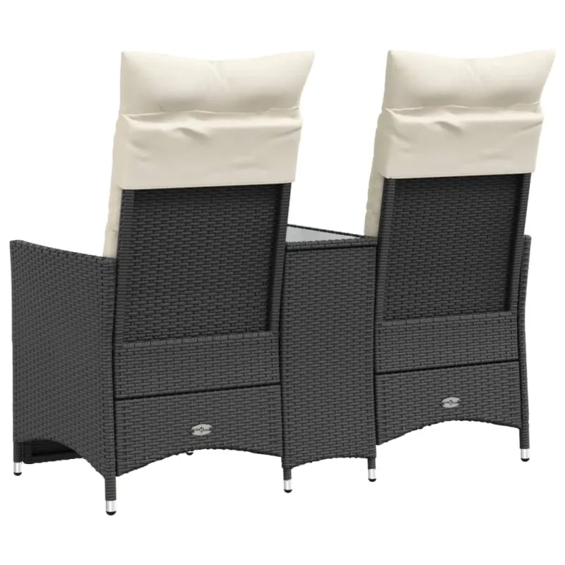 Atlošiama dvivietė sodo sofa su staliuku, juoda, poliratanas