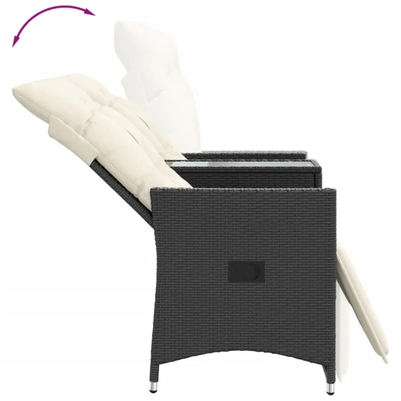 Atlošiama dvivietė sodo sofa su staliuku, juoda, poliratanas