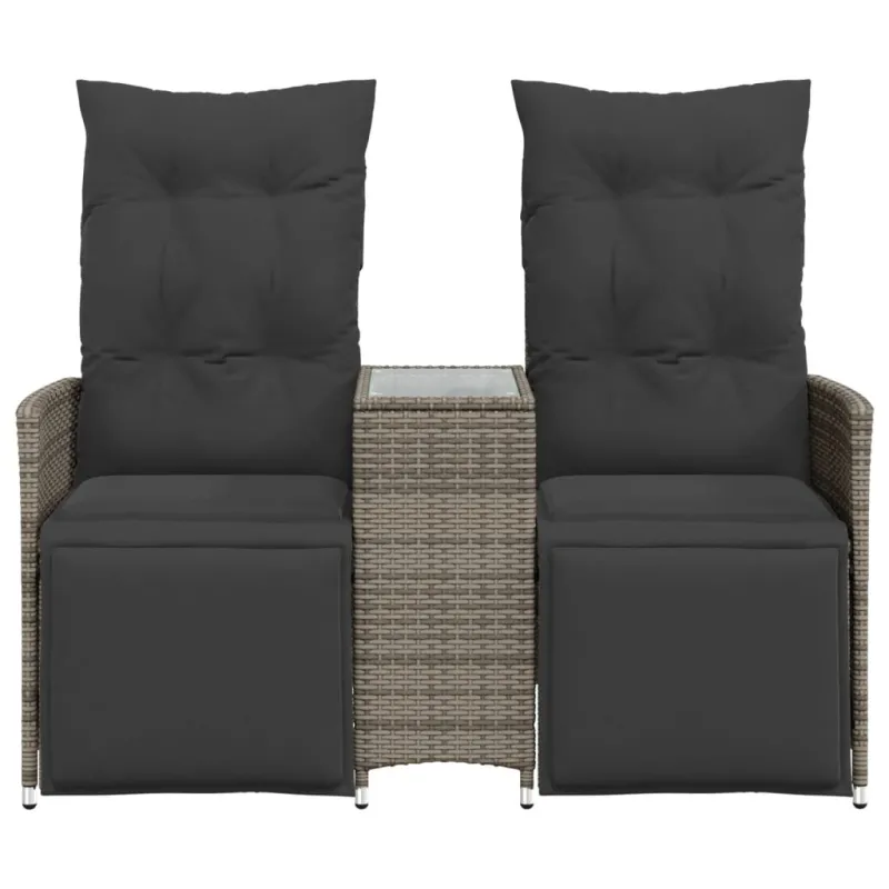 Atlošiama dvivietė sodo sofa su staliuku, pilka, poliratanas