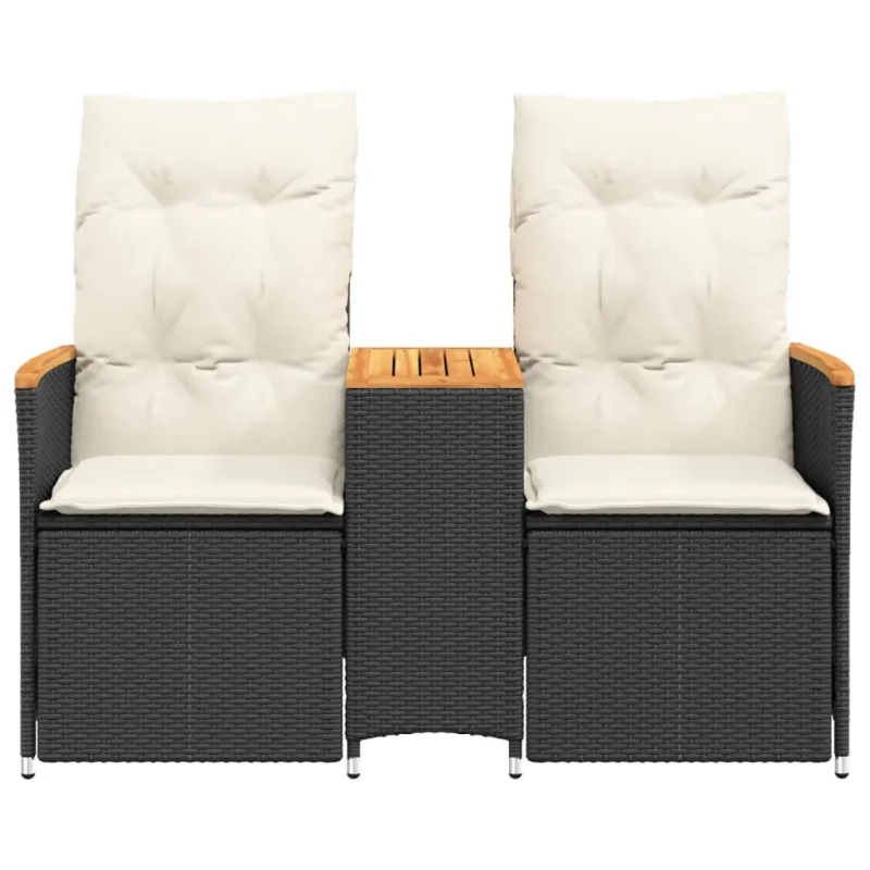 Atlošiama dvivietė sodo sofa su staliuku, juoda, poliratanas