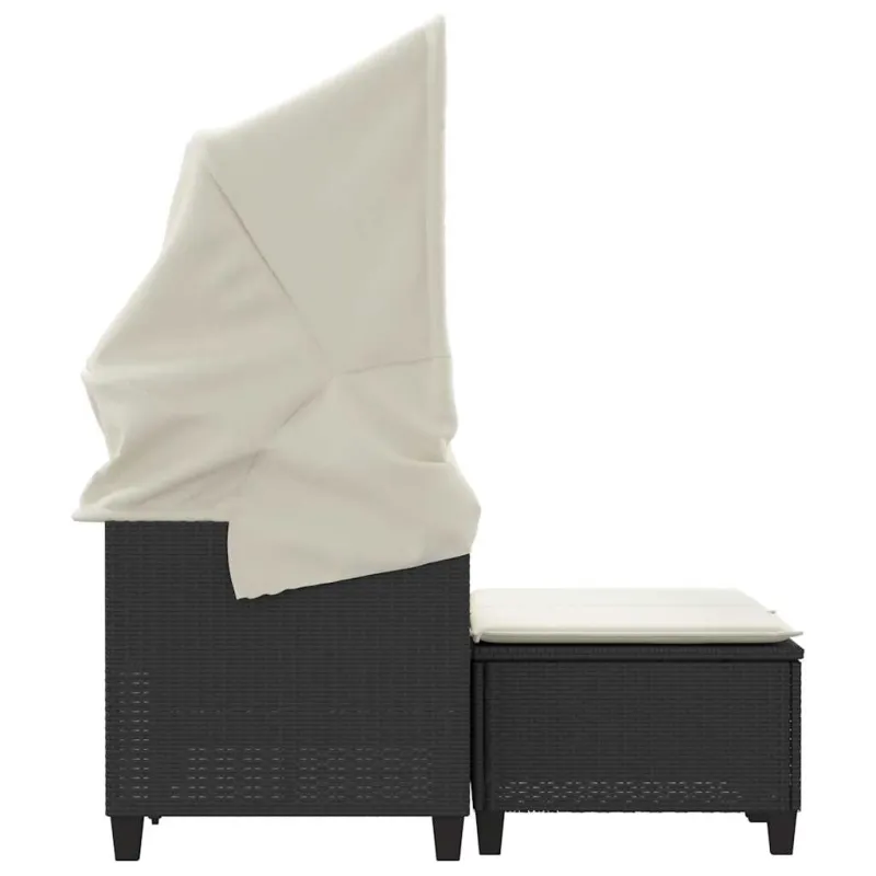 Dvivietė sodo sofa su skliautu/taburetėmis, juoda, poliratanas