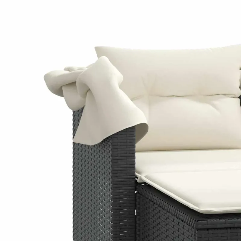 Dvivietė sodo sofa su skliautu/taburetėmis, juoda, poliratanas
