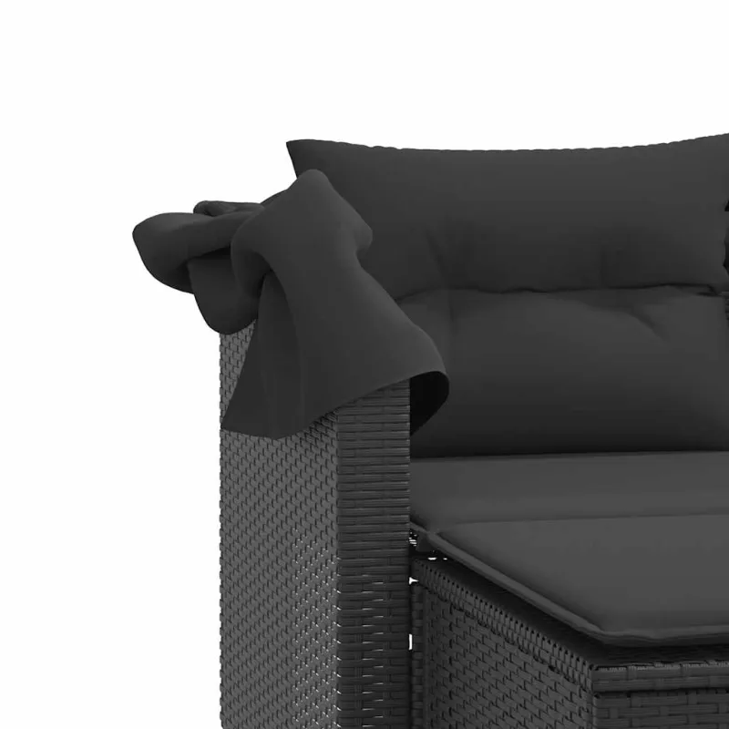 Dvivietė sodo sofa su skliautu/taburetėmis, juoda, poliratanas